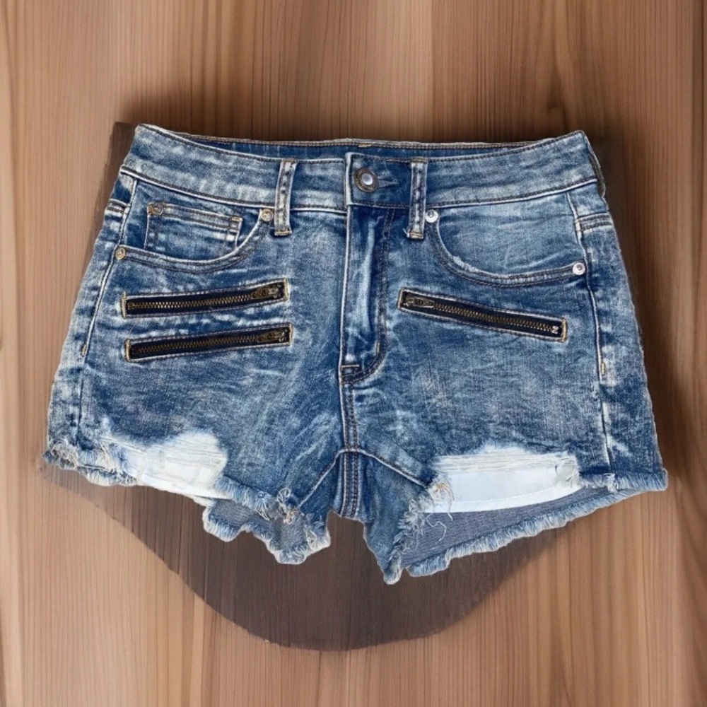 American Eagle Super Stretch Hi Rise Shortie Size 2/26 Zippers Frayed Distressed